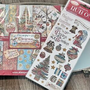 Stamperia Christmas Greetings Scrapbook Paper 8x8 Book & Rub-On Transfers